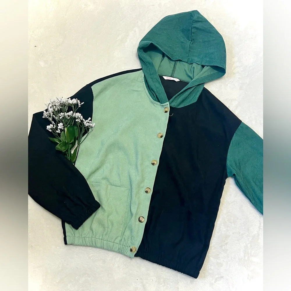 Colorblock Corduroy Hooded Shacket - Small - Picture 5 of 5